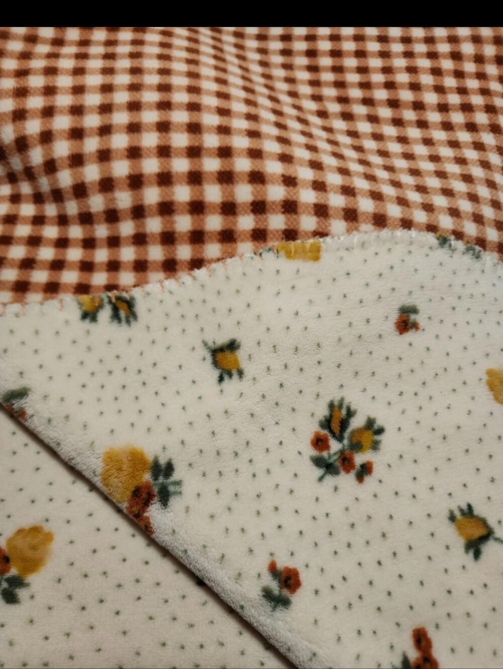 Laura Ashley Baby Blanket Floral & Gingham Reversible Fawn Brown